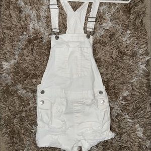 White denim overalls